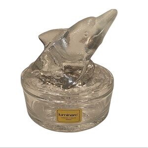 Luminarc Verrerie D'arques Glass Trinket Box with Dolphin Lid. Made in France